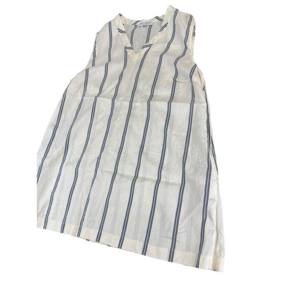 Brunello Cucinelli Silk Striped Sleeveless Blouse Top White Blue M Italy V-neck - Picture 5 of 14